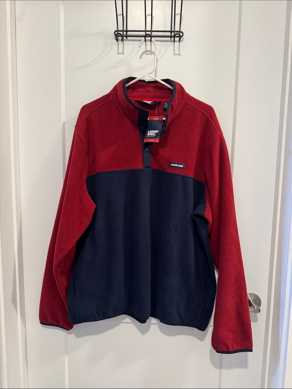 Lands' End Red and Navy Half-Zip Fleece Pullover